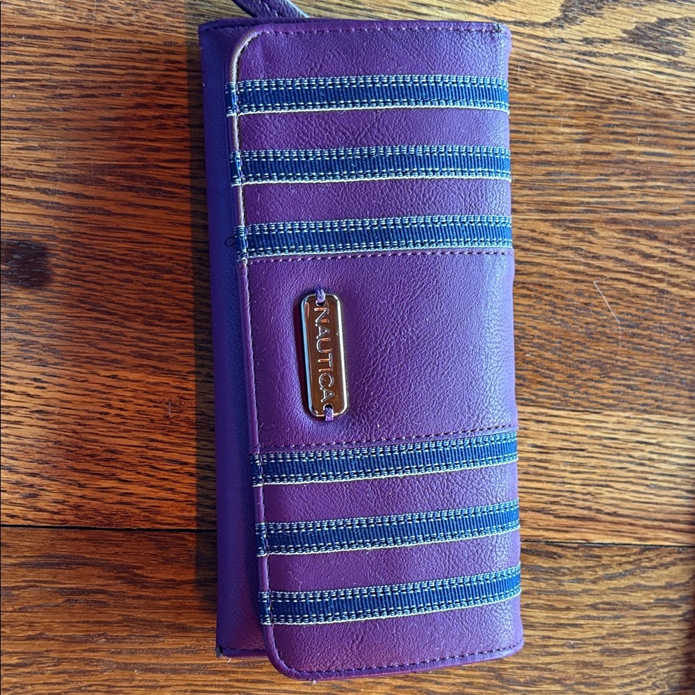 Nautica Purple Wallet with Blue Stripes with removable card insert